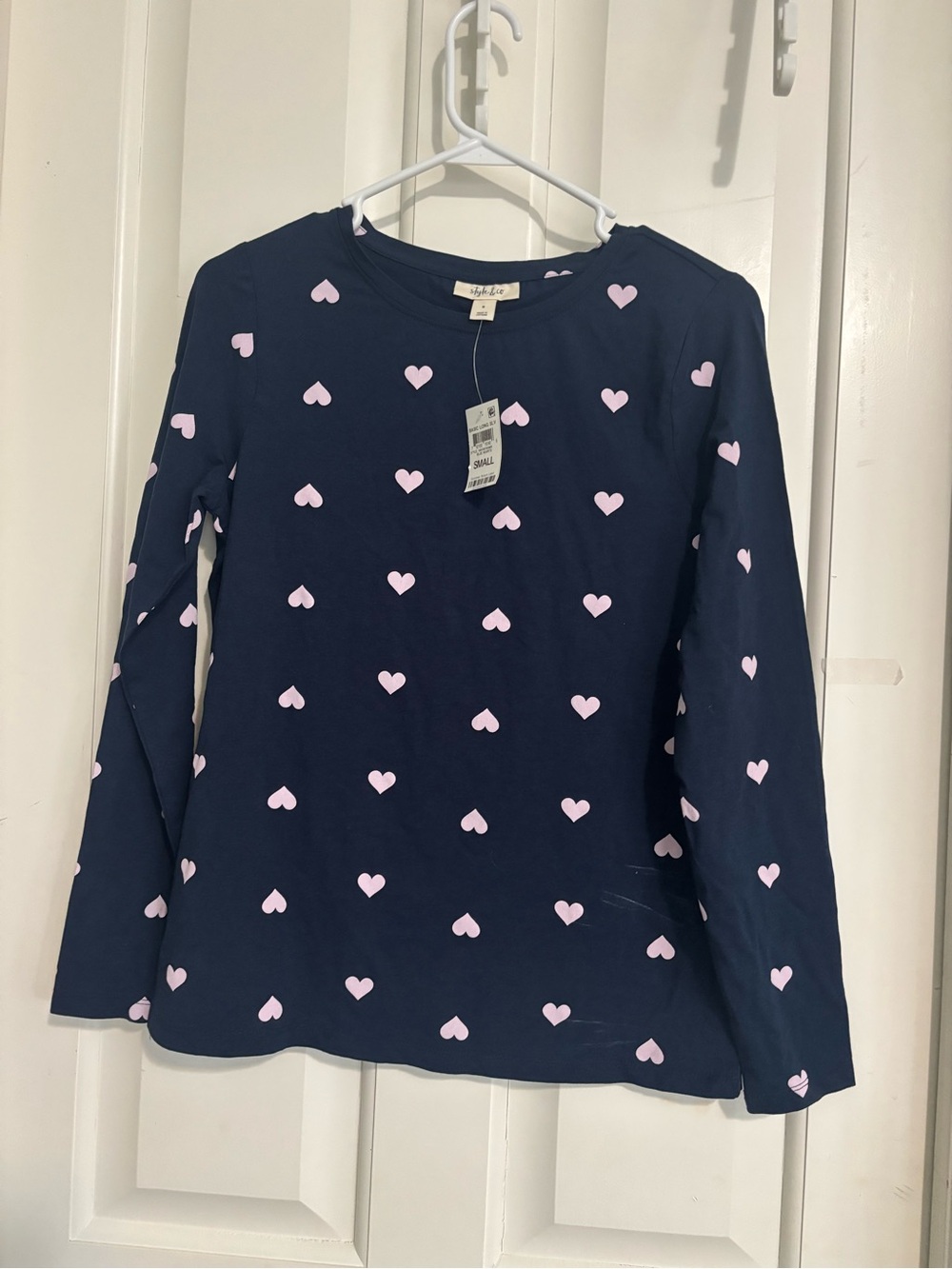 Women’s  Long-Sleeve Navy Heart Print Top - Pink Hearts small size